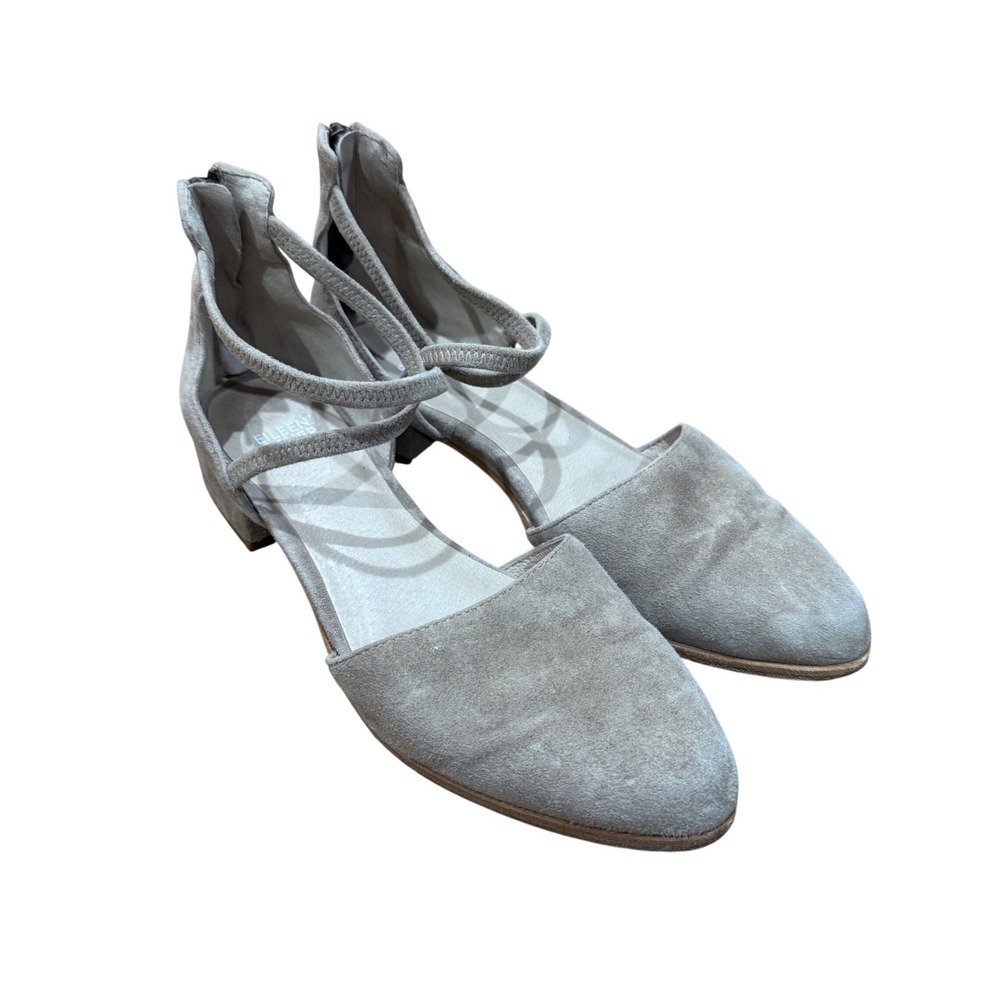 Eileen Fisher Lyton Suede Ankle Strap Flat Grey Pointed Toe Shoes Sz 8 Neutral